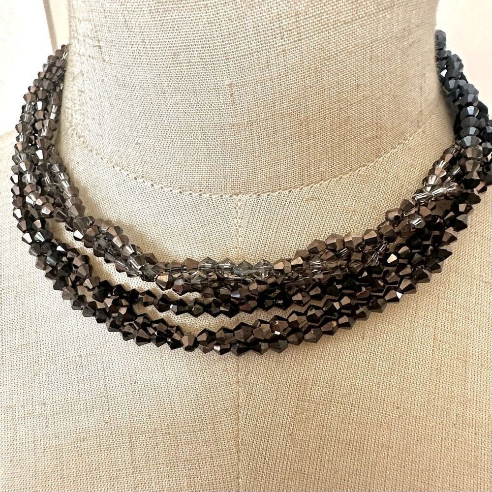 Grey beaded multi strand long necklace